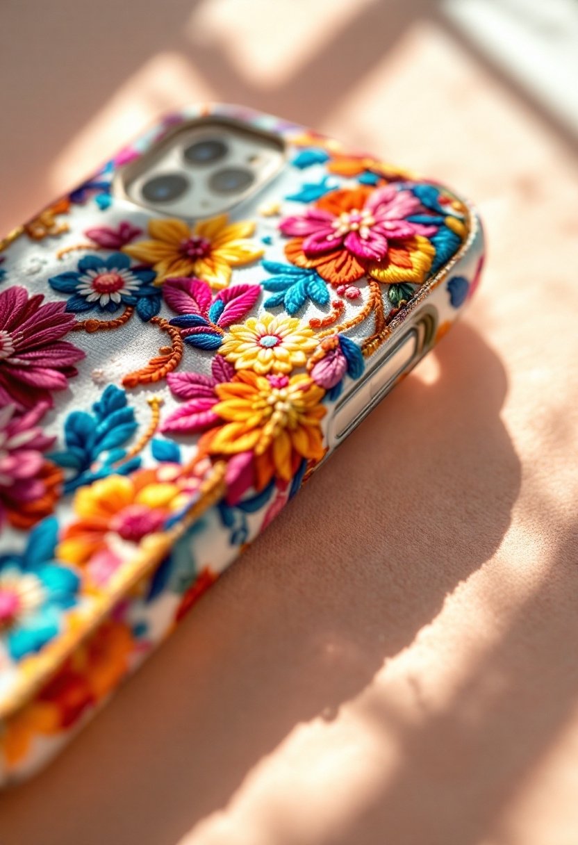 20 Diy Phone Case Ideas 14 Decorative stitched phone cover