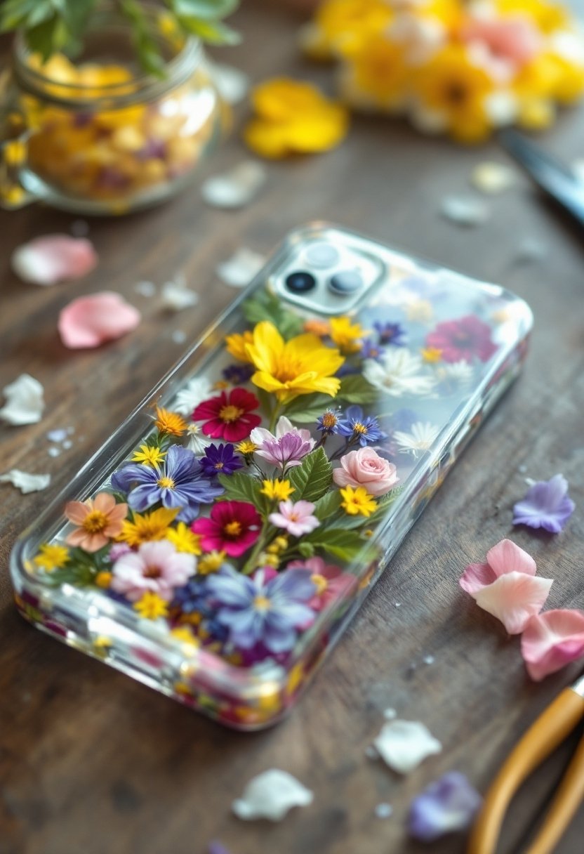 20 Diy Phone Case Ideas 2 Flower pressed resin phone case