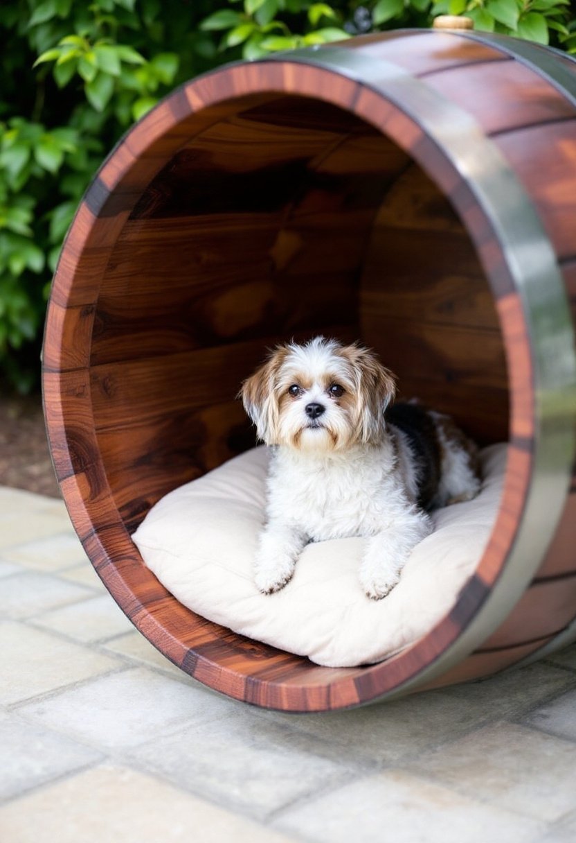 25 Diy Dog Bed Ideas 4 Rustic wine barrel bed