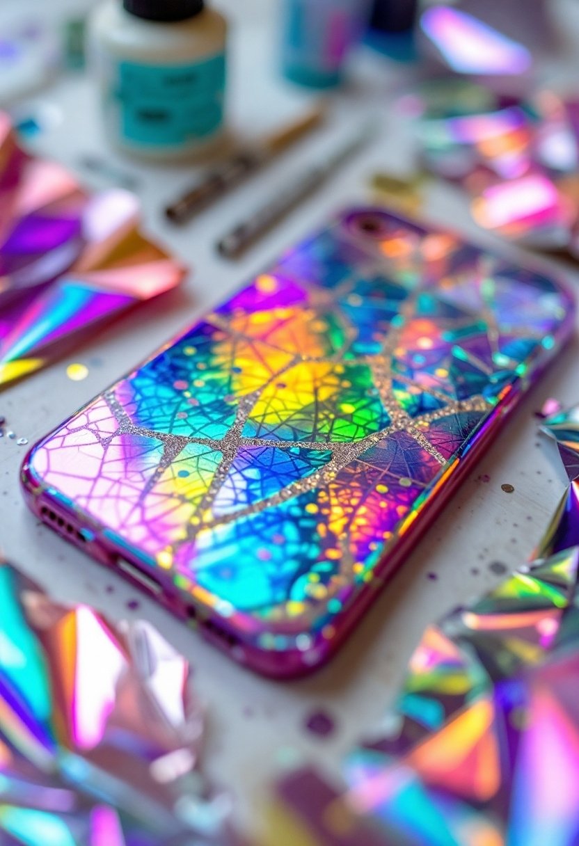 20 Diy Phone Case Ideas 18 Shiny holographic phone protection