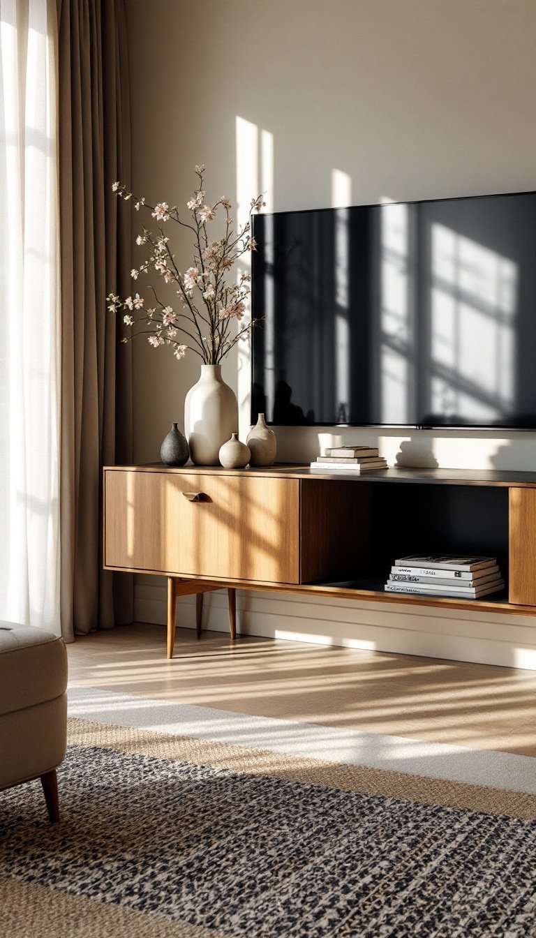 21 Tv Stand Decor Ideas 11 Rugs for layered decor