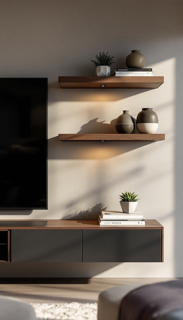 21 Tv Stand Decor Ideas 19 Utilize wall mounted storage solutions