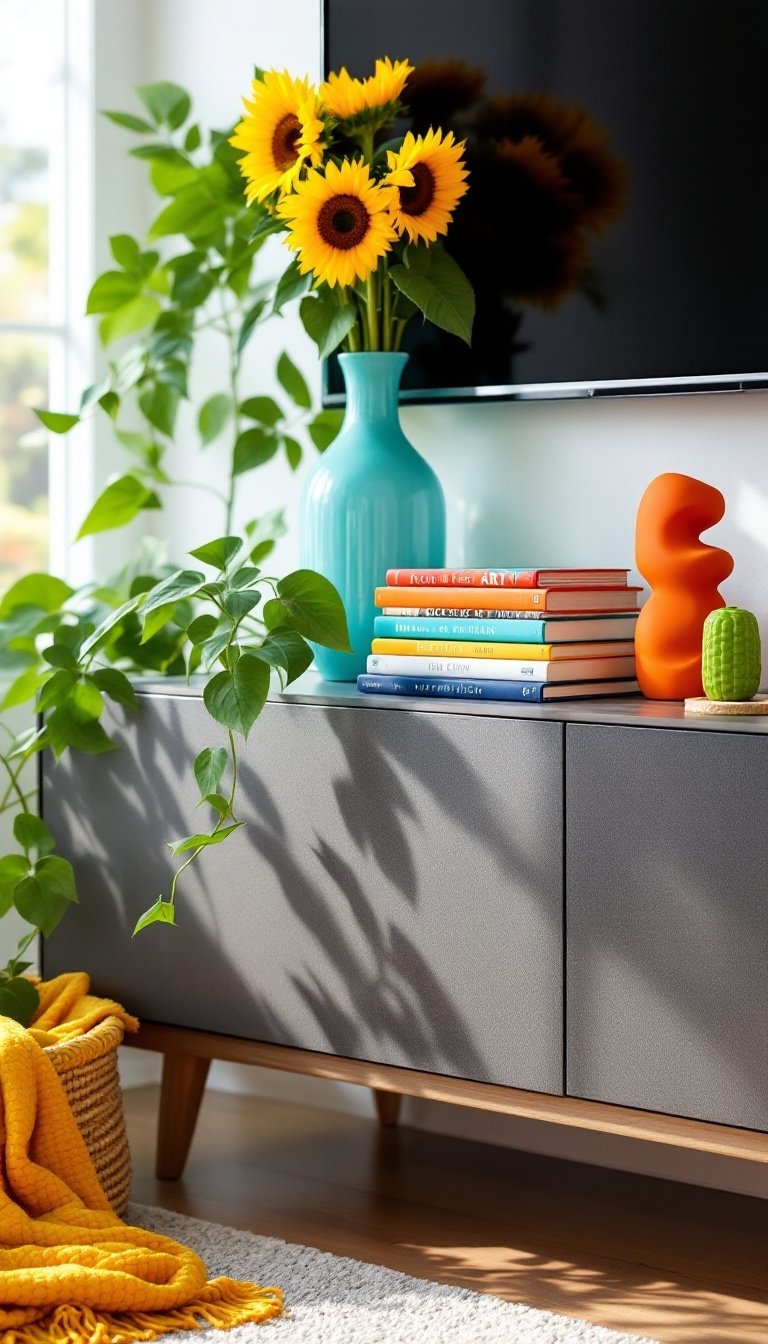 21 Tv Stand Decor Ideas 6 Vibrant color enhancement suggested