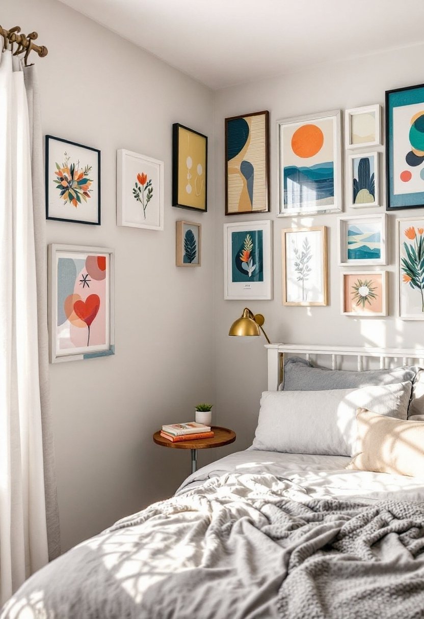 15 Budget-Friendly Small Bedroom Makeover Ideas 8 Affordable art gallery wall