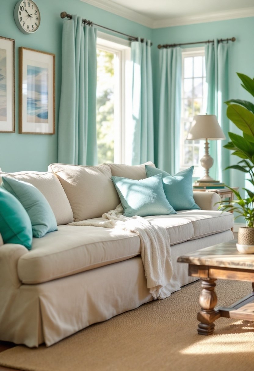 15 Must-Try Living Room Color Scheme Ideas 16 Aqua sand cozy retreat
