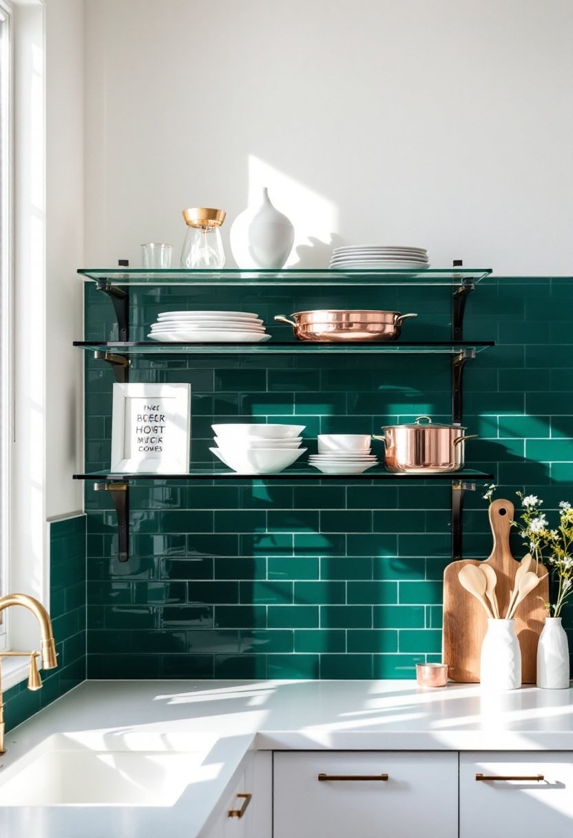 20 Stylish Kitchen Open Shelving Ideas 19 Bold colors stylish shelves