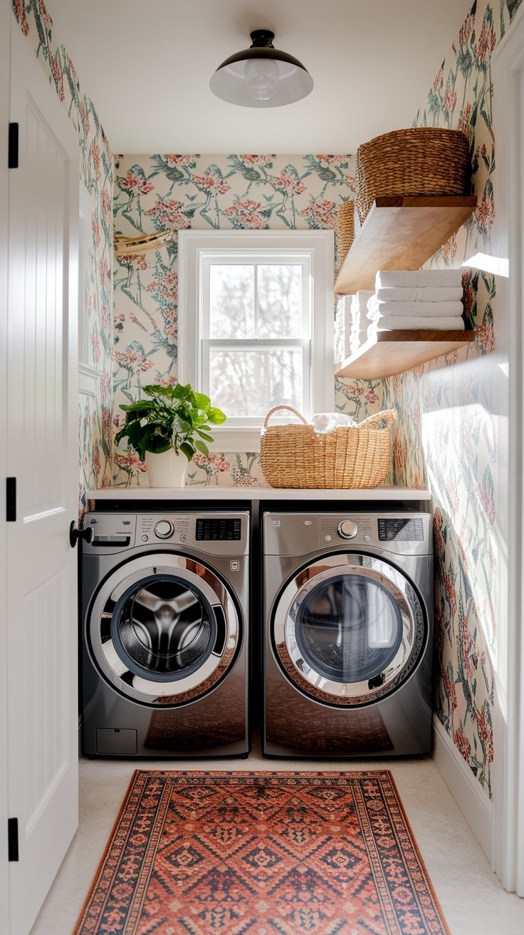 21 Inspiring Small Laundry Room Ideas 18 Bold wallpaper for personality