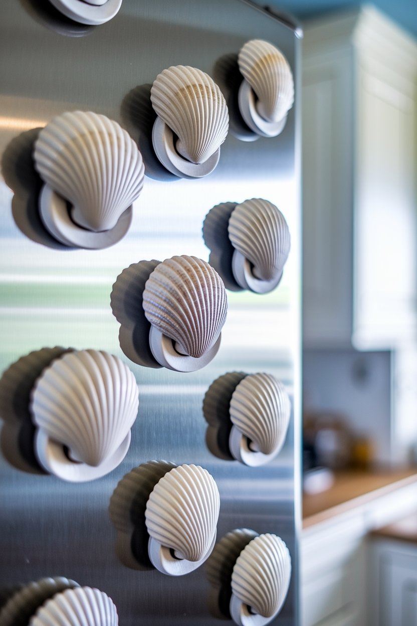 15 Stunning Seashell Crafts For Coastal Home Decor 11 Charming coastal refrigerator accents
