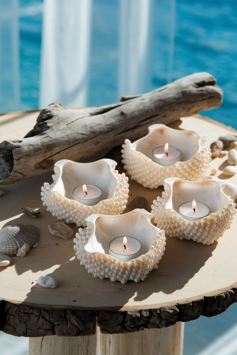 15 Stunning Seashell Crafts For Coastal Home Decor 4 Coastal seashell candle holders