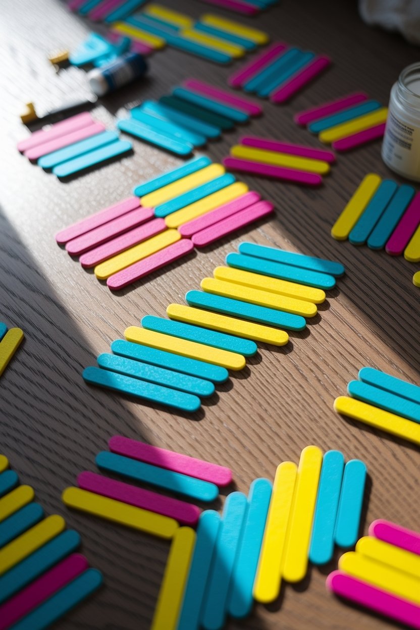 15 Creative Popsicle Stick Crafts For Kids And Adults 5 Colorful diy popsicle coasters