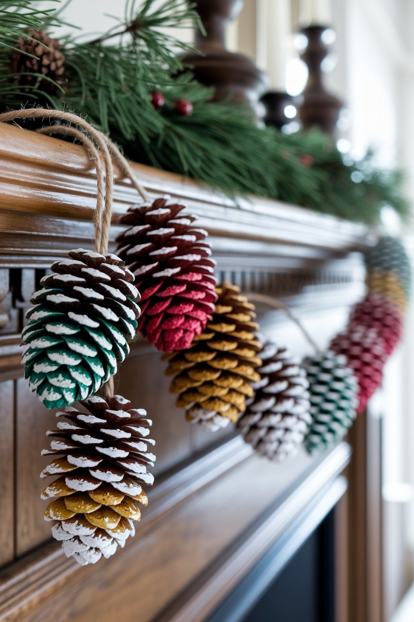15 Beautiful Pine Cone Crafts For Every Season 6 Colorful pine cone garland