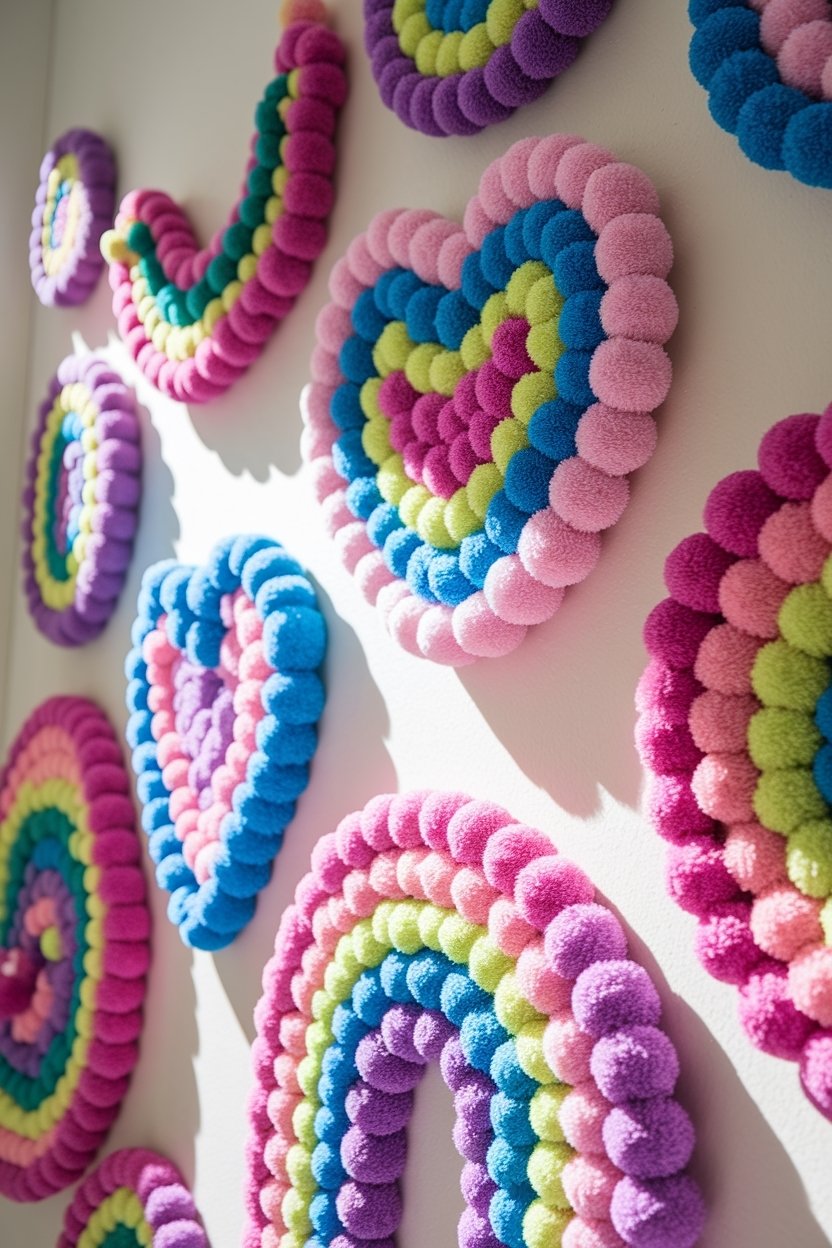 12 Fun Pom Pom Crafts To Brighten Up Your Day 6 Colorful pom pom art