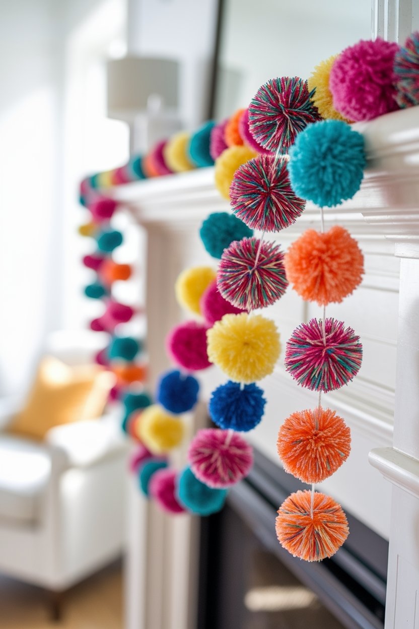 12 Fun Pom Pom Crafts To Brighten Up Your Day 2 Colorful pom pom decor