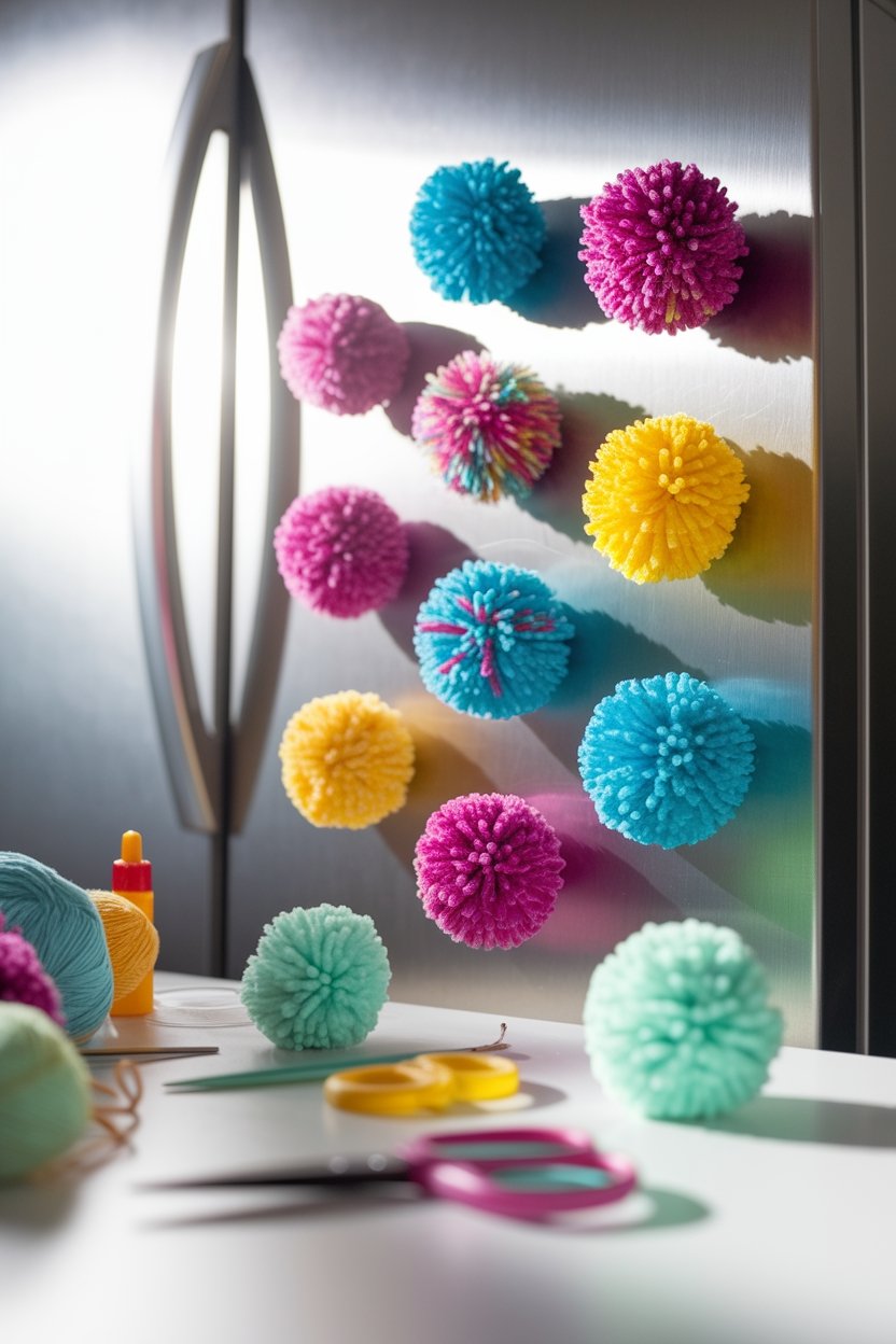 12 Fun Pom Pom Crafts To Brighten Up Your Day 13 Colorful pom pom magnets
