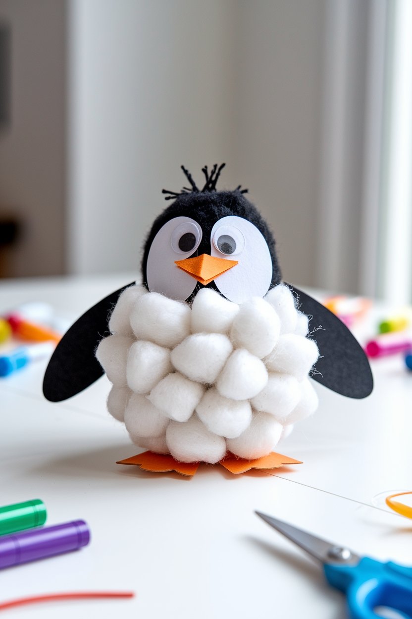 10 Adorable Penguin Crafts Kids Will Love To Make 4 Cotton ball penguin art
