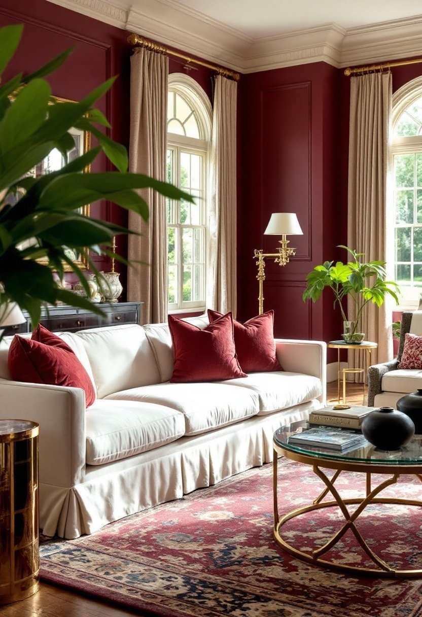 15 Must-Try Living Room Color Scheme Ideas 12 Cozy elegance with burgundy accents