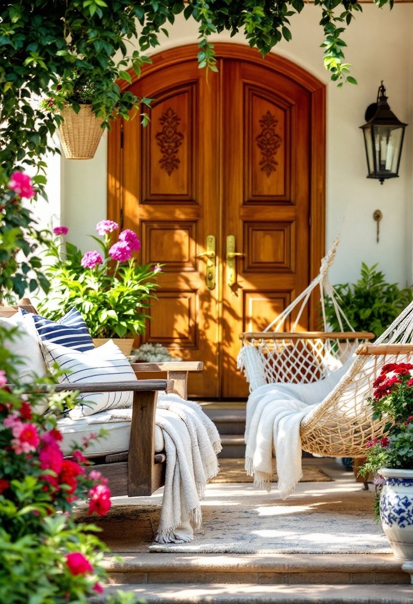 15 Beautiful Front Door Entryway Ideas 15 Cozy porch swing addition