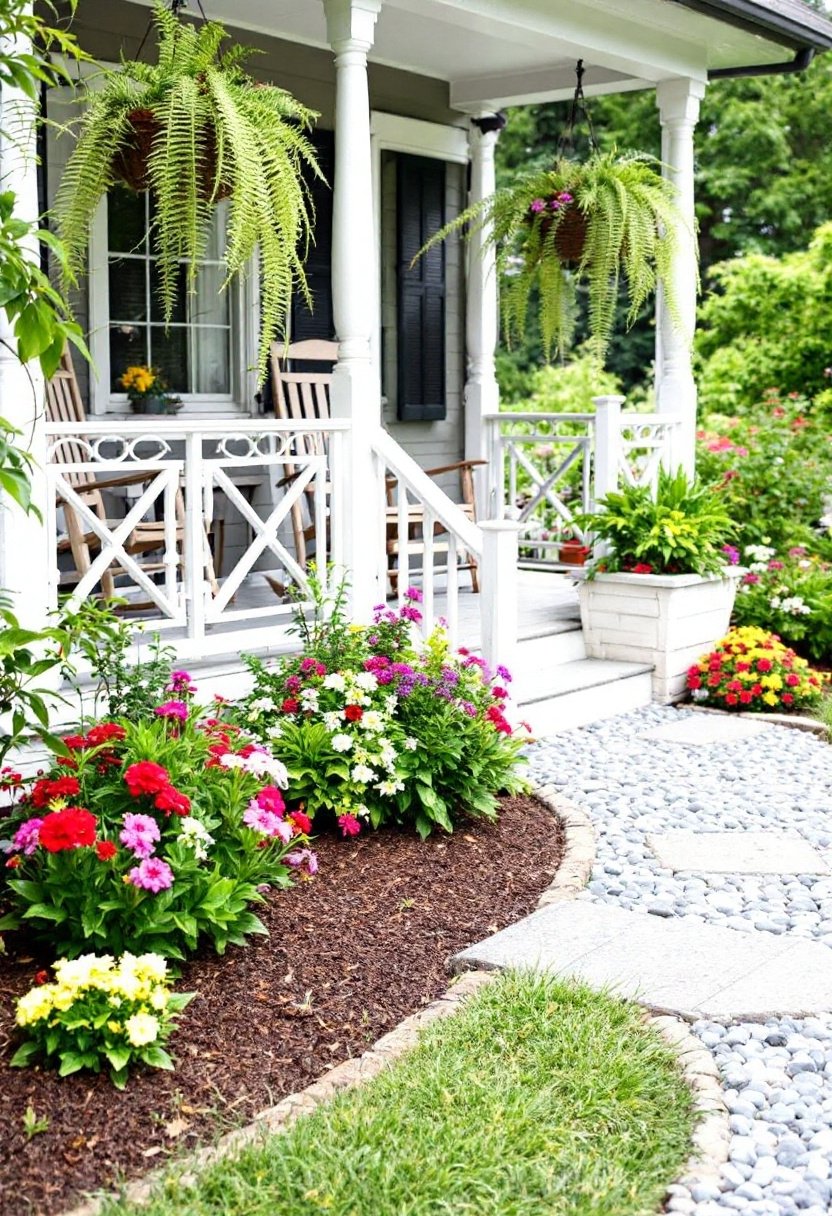 15 Front Porch Landscaping Ideas For Curb Appeal 8 Decorative stones enhance greenery