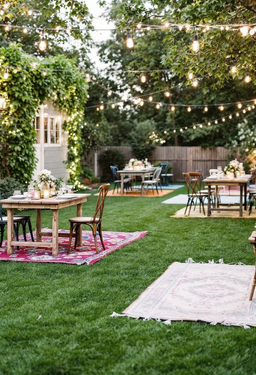 25 Backyard Wedding Ideas On A Budget 23 Define spaces with rugs