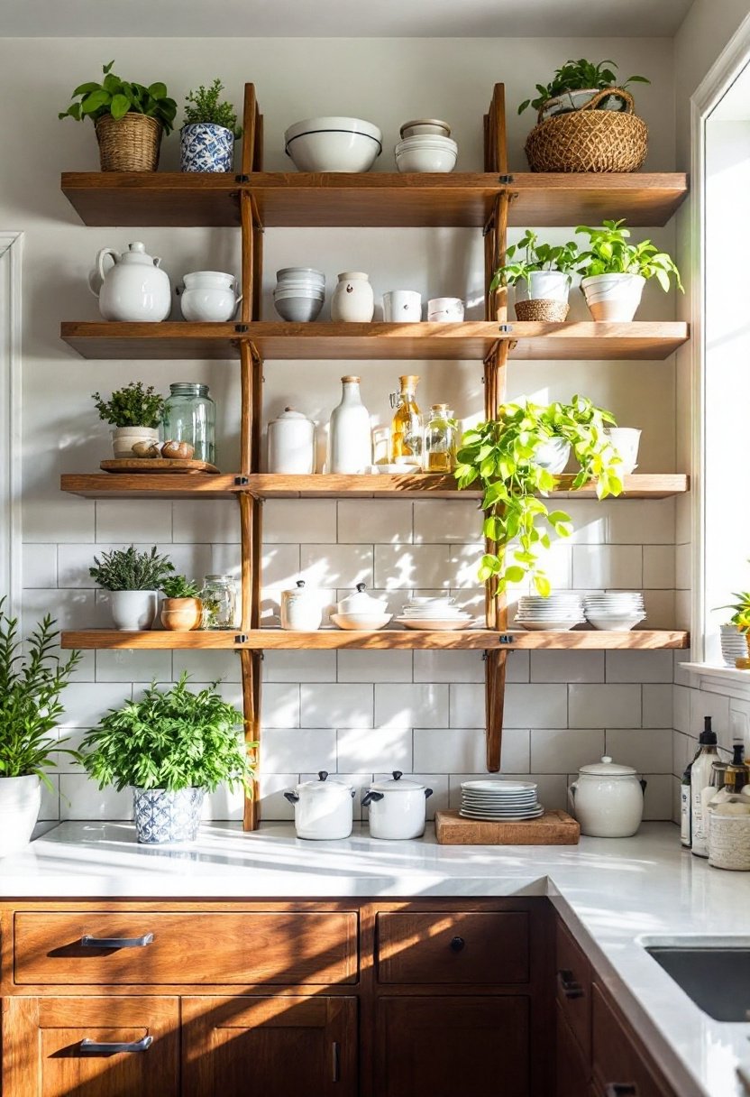 20 Stylish Kitchen Open Shelving Ideas 12 Ladder shelving for storage