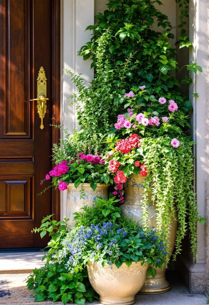 15 Beautiful Front Door Entryway Ideas 14 Layered planters for depth