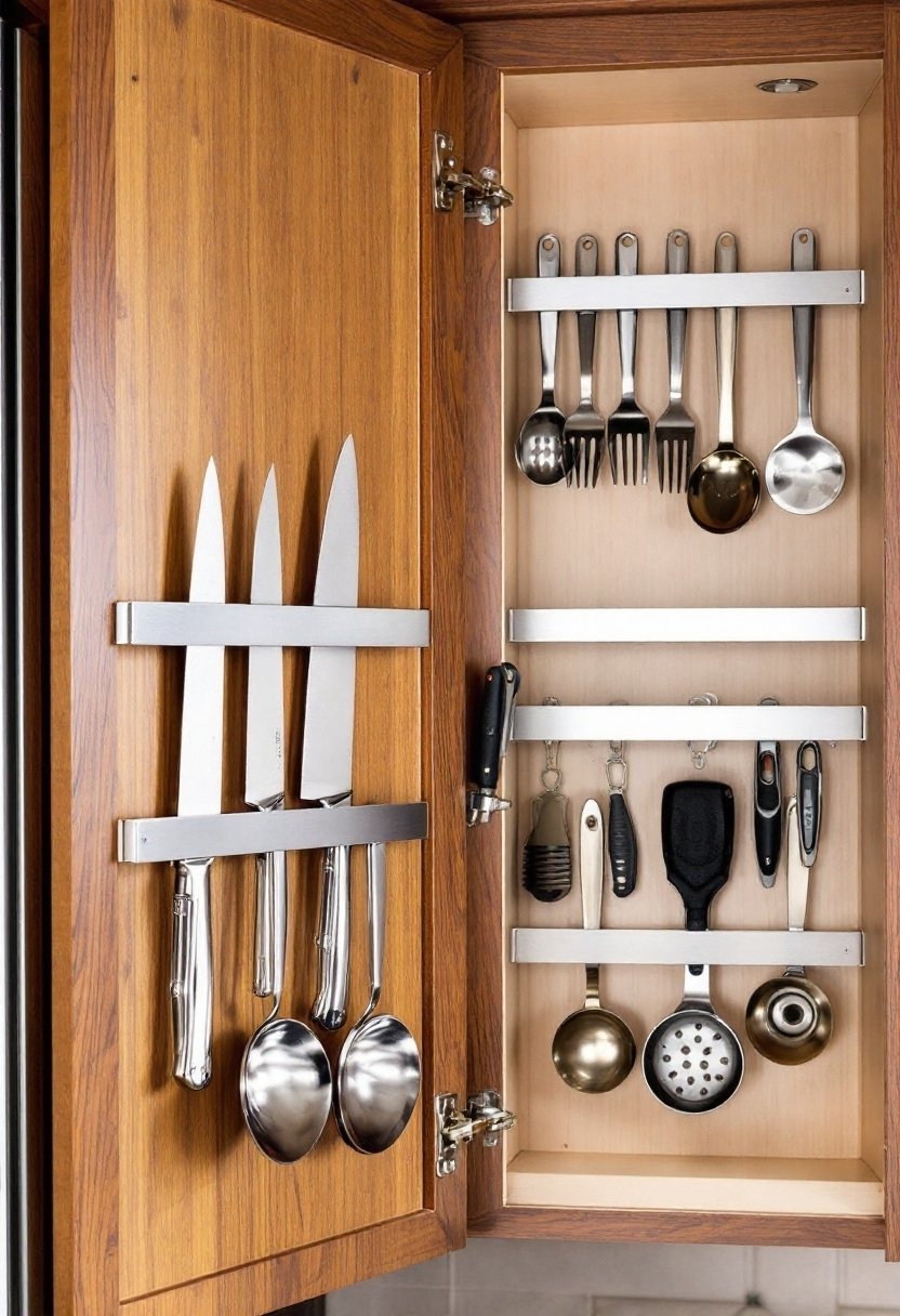 17 Brilliant Kitchen Cabinet Organization Hacks 11 Magnetic strips enhance organization