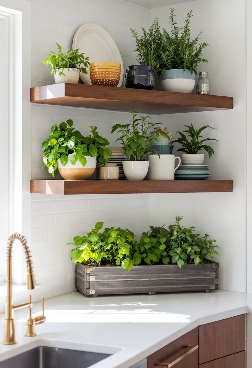 20 Stylish Kitchen Open Shelving Ideas 10 Open shelves with herbs