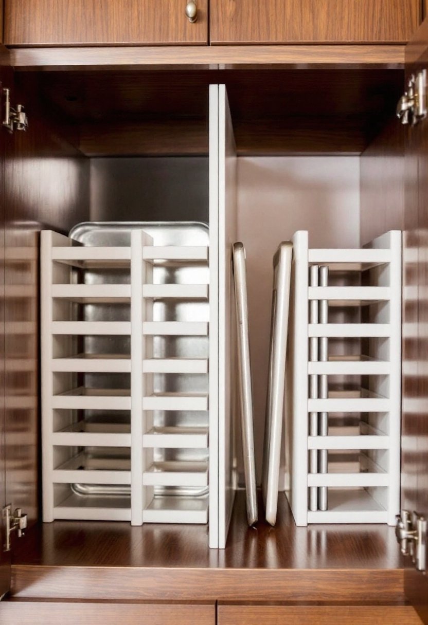 17 Brilliant Kitchen Cabinet Organization Hacks 9 Organize baking sheets vertically