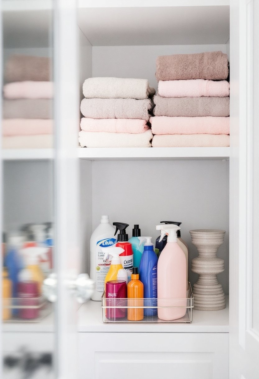 17 Easy Bathroom Closet Organization Tips 15 Organize cleaning supplies caddy