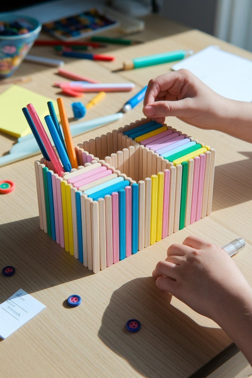 15 Creative Popsicle Stick Crafts For Kids And Adults 14 Popsicle stick desk organizer