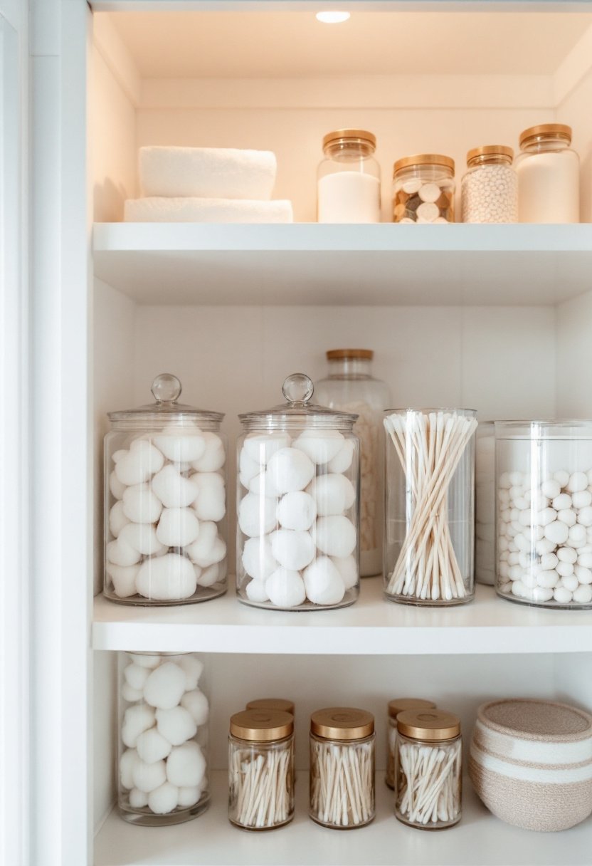 17 Easy Bathroom Closet Organization Tips 14 Repurpose jars for organization