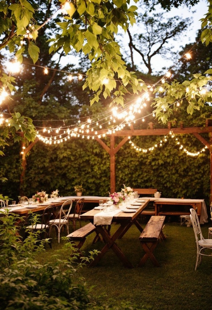 25 Backyard Wedding Ideas On A Budget 3 Romantic string light ambiance