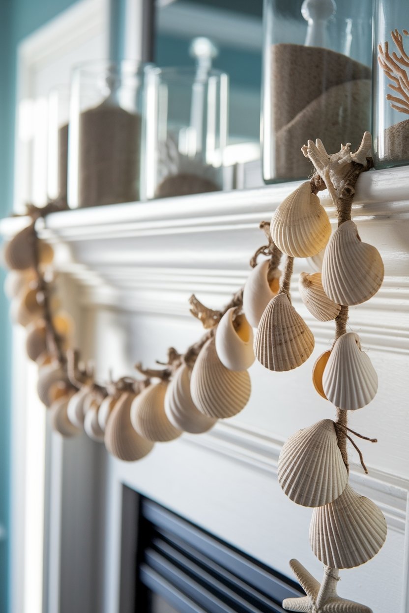 15 Stunning Seashell Crafts For Coastal Home Decor 7 Seashell garland coastal decor