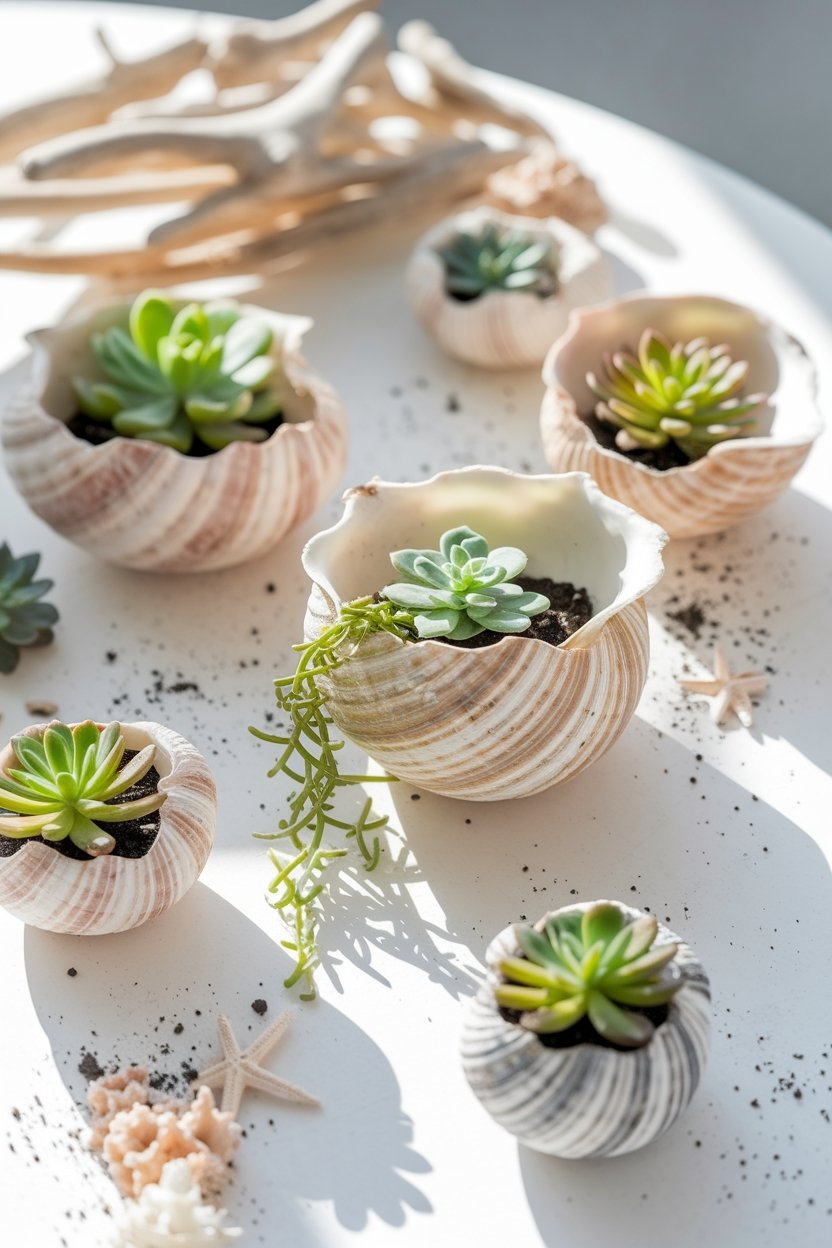 15 Stunning Seashell Crafts For Coastal Home Decor 16 Seashell succulent planter diy