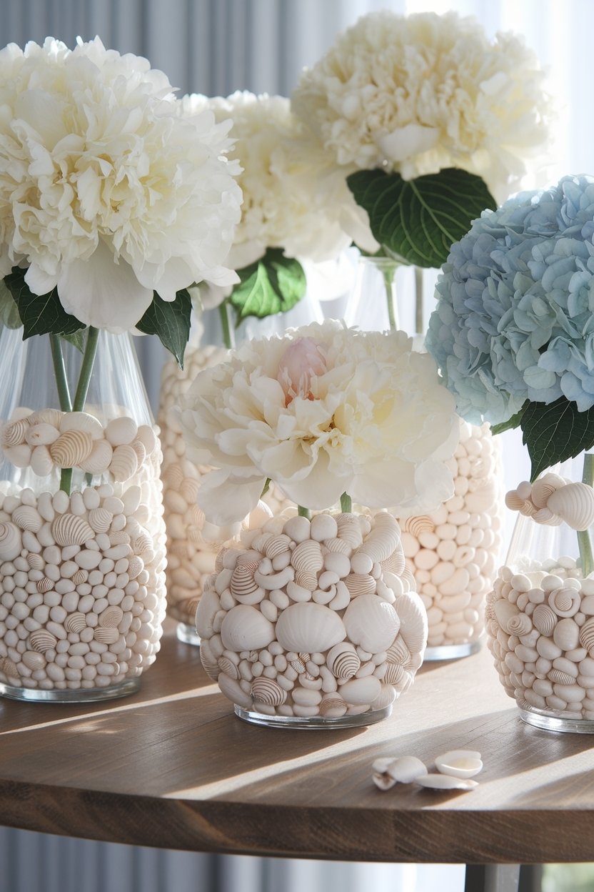15 Stunning Seashell Crafts For Coastal Home Decor 9 Seashell vase floral arrangements