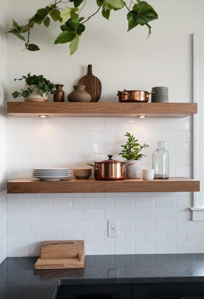 20 Stylish Kitchen Open Shelving Ideas 9 Sleek modern floating shelves