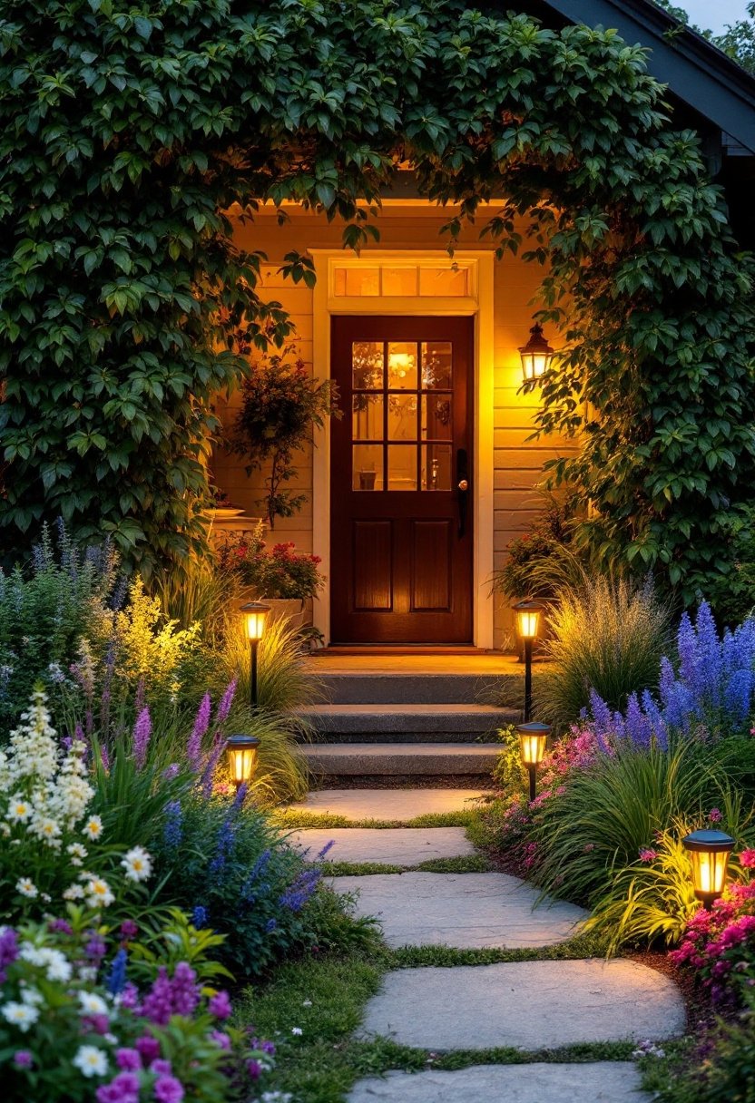 15 Front Porch Landscaping Ideas For Curb Appeal 14 Solar lights enhance curb appeal