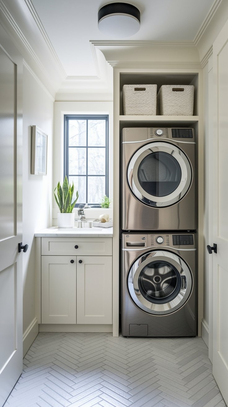 21 Inspiring Small Laundry Room Ideas 8 Stackable appliances save space
