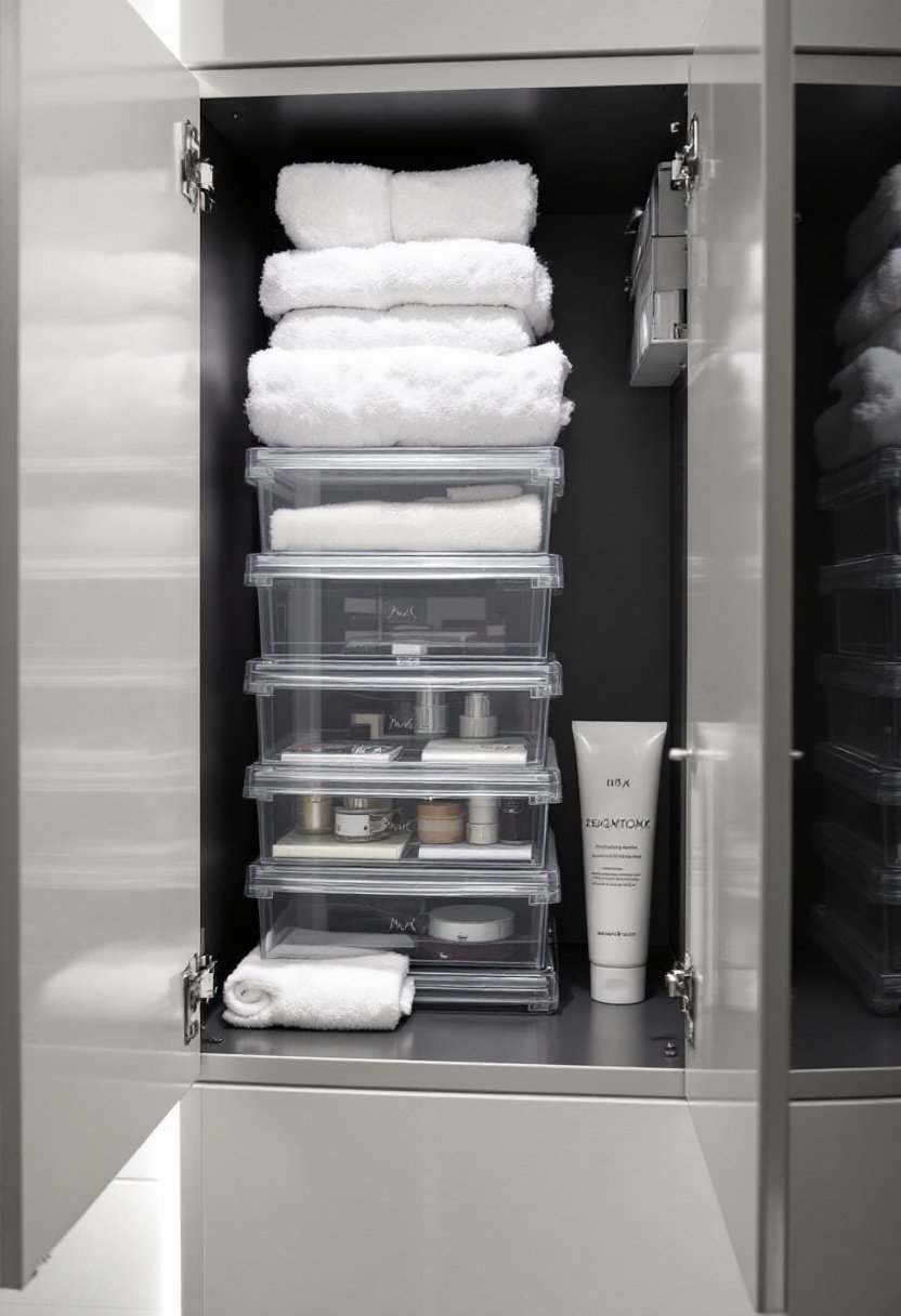 15 Clever Small Bathroom Storage Solutions 11 Stackable bins enhance organization
