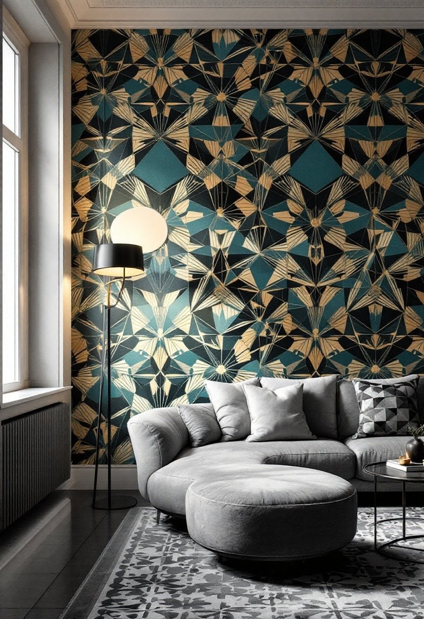 20 Stunning Living Room Wall Decor Ideas 9 Stylish bold geometric wallpaper