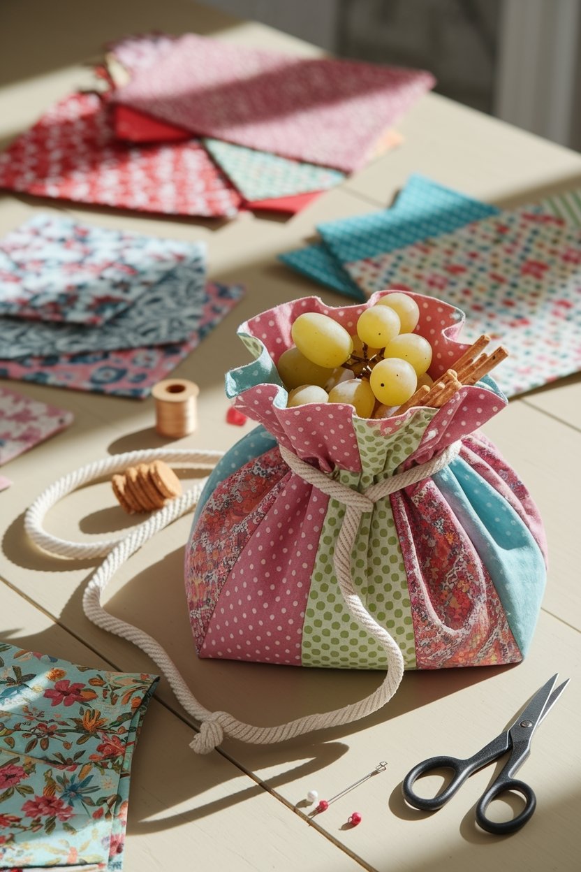 20 Scrap Fabric Projects You Can Sew In An Afternoon 19 Sustainable drawstring snack bags