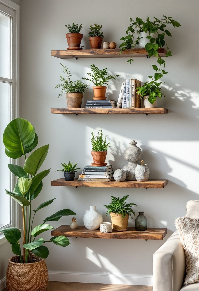 20 Modern Wall Shelf Ideas For Any Room 6 Sustainable rustic wood shelves
