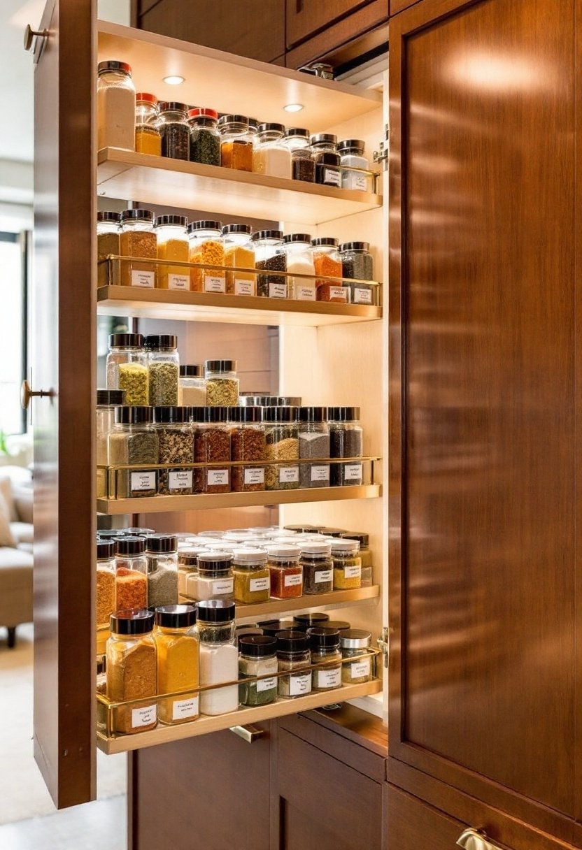 17 Brilliant Kitchen Cabinet Organization Hacks 15 Tiered spice rack organization