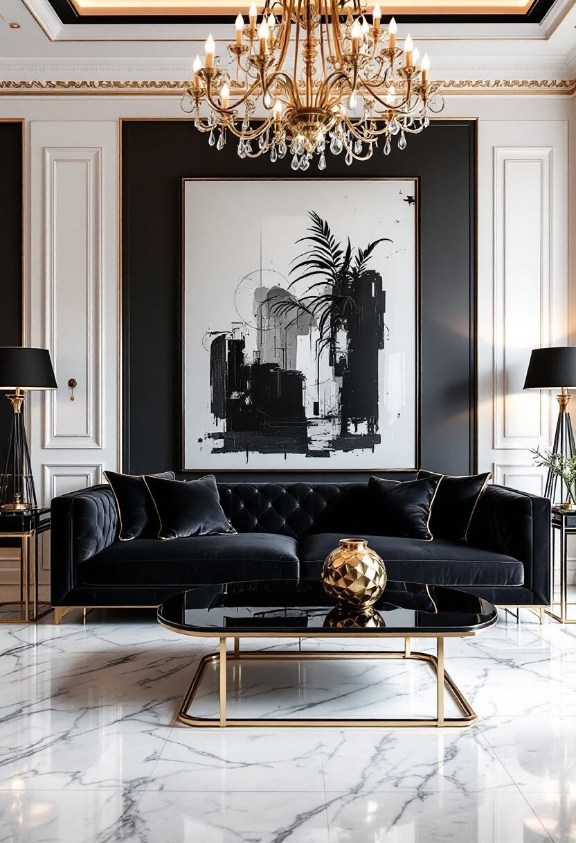 15 Must-Try Living Room Color Scheme Ideas 9 Timeless black white gold