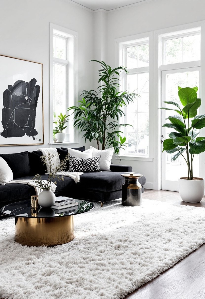 15 Must-Try Living Room Color Scheme Ideas 15 Timeless elegance through contrast