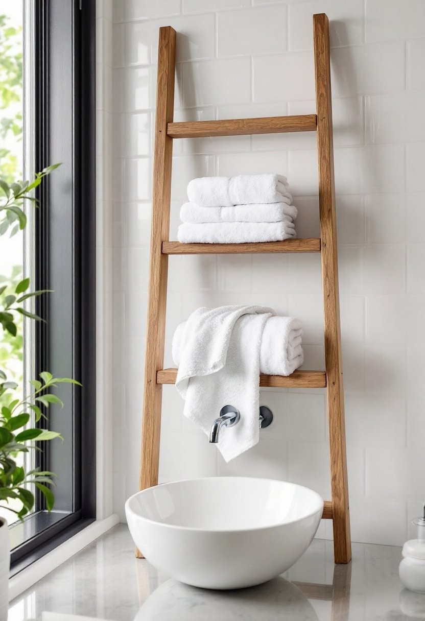 15 Clever Small Bathroom Storage Solutions 10 Towel ladder for organization