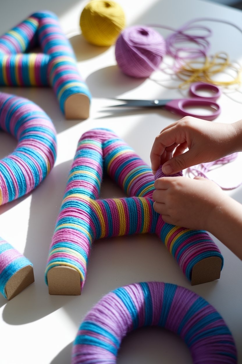 15 Easy Kids Art Projects That Keep Them Busy For Hours 14 Yarn wrapped letter craft
