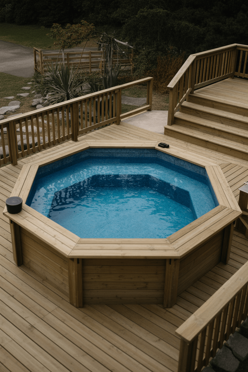 10 Above Ground Pool Deck Ideas To Transform Your Backyard 6 5. Octagonal deck for unique shape