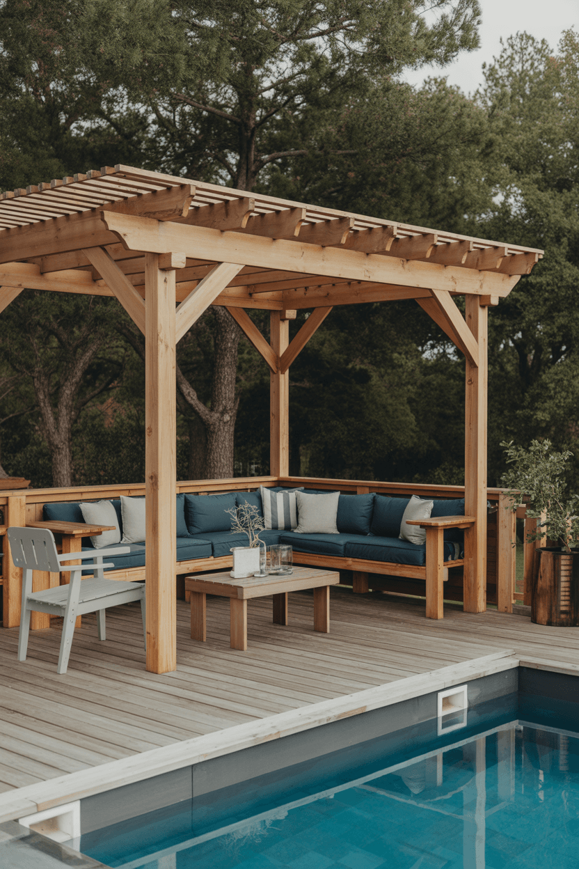 10 Above Ground Pool Deck Ideas To Transform Your Backyard 9 8. Deck with a pergola for shade and style