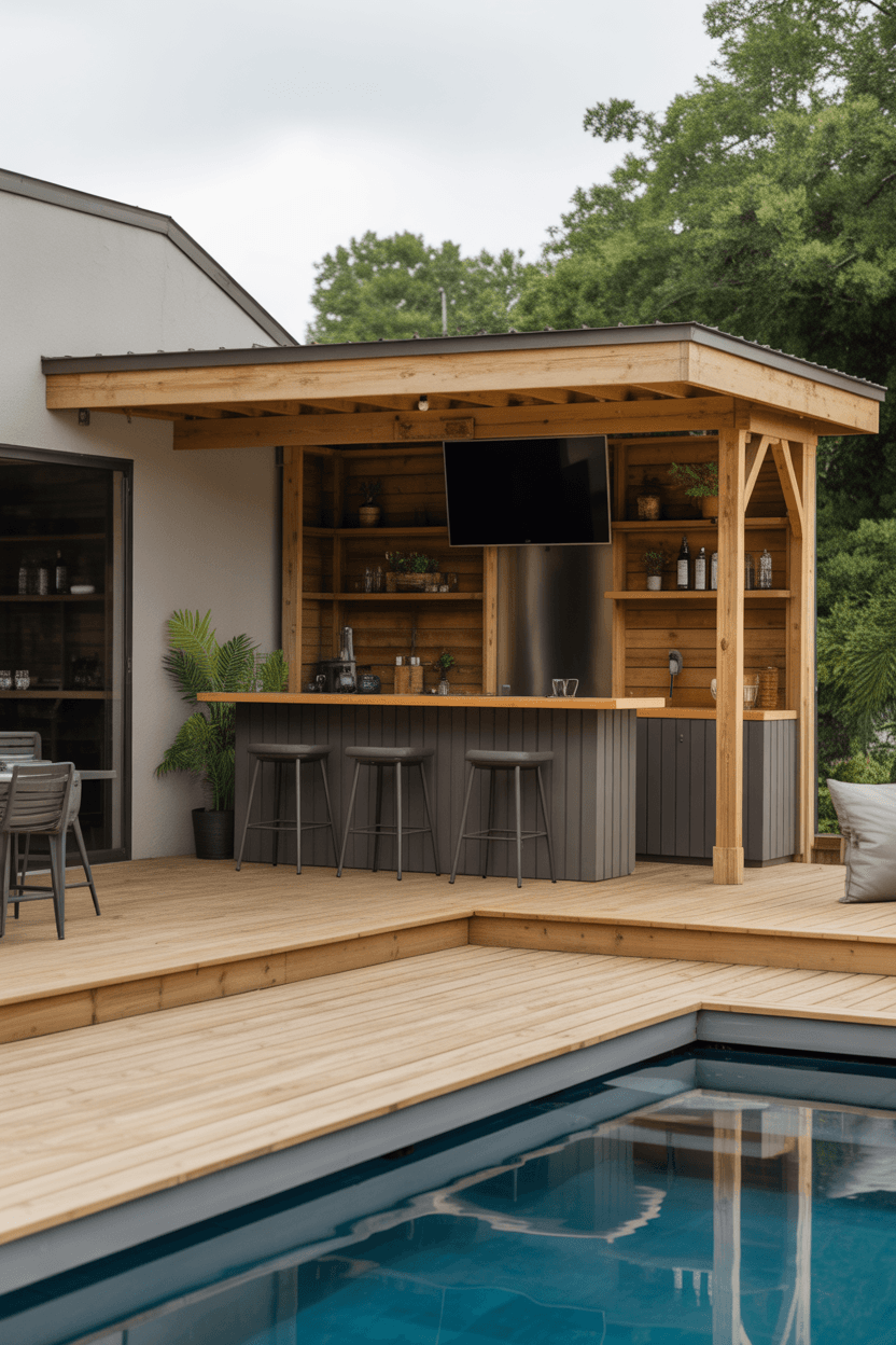 10 Above Ground Pool Deck Ideas To Transform Your Backyard 10 9. Deck with a bar or outdoor kitchen for entertaining